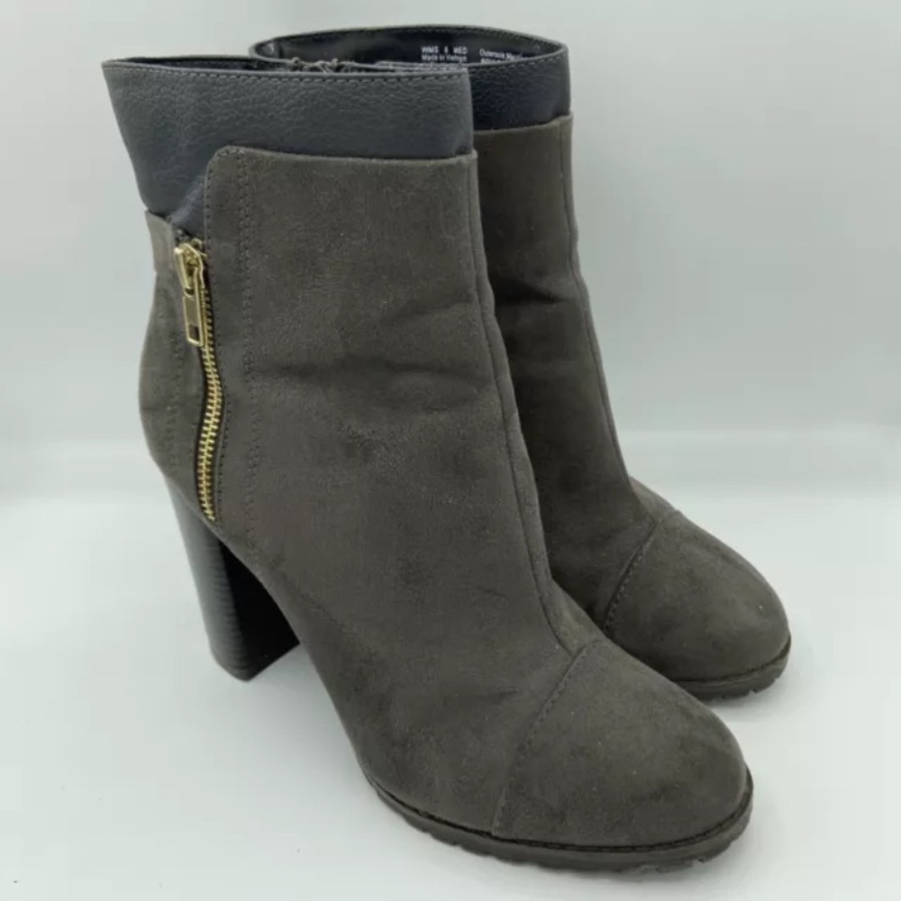 Juicy Coutre Grey Ankle Zip Up Booties Womens Size 8 JCLIVIACHARCOAL Boots Gold